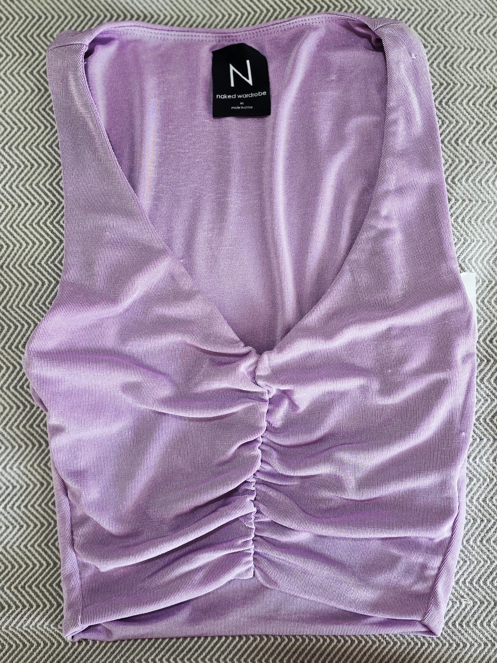 naked wardrobe Lavender Ruched V-Neck Tank Top